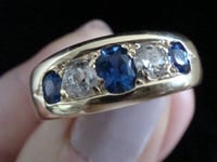 Image 2 of VICTORIAN 18CT YELLOW GOLD NATURAL SAPPHIRE & OLD CUT DIAMOND 5 STONE GYPSY RING