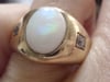 VICTORIAN 18CT YELLOW GOLD NATURAL OPAL & OLD CUT DIAMOND 3 STONE GYPSY RING