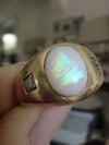 VICTORIAN 18CT YELLOW GOLD NATURAL OPAL & OLD CUT DIAMOND 3 STONE GYPSY RING