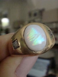 Image 3 of VICTORIAN 18CT YELLOW GOLD NATURAL OPAL & OLD CUT DIAMOND 3 STONE GYPSY RING