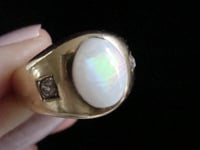 Image 1 of VICTORIAN 18CT YELLOW GOLD NATURAL OPAL & OLD CUT DIAMOND 3 STONE GYPSY RING