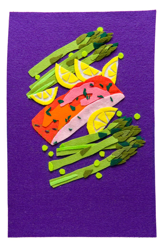 Image of Felt collage 'Zalm met asperges'