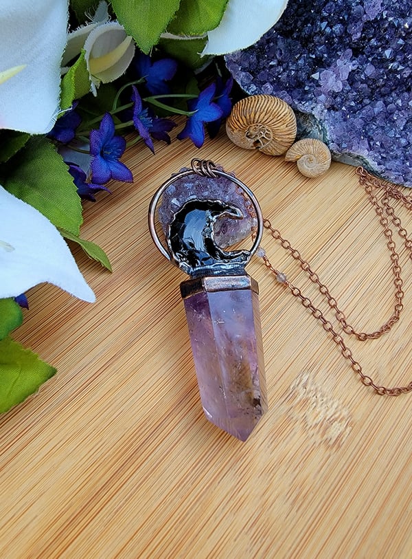 Image of Amethyst + Obsidian Celestial Pendant #1