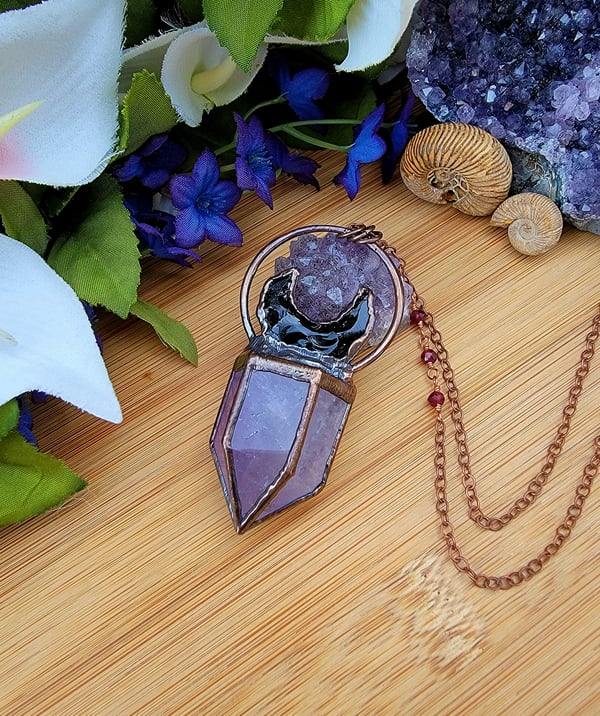 Image of Amethyst + Obsidian Celestial Pendant #2