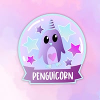 Image 1 of Pastel Kawaii Penguin Unicorn Globe Sticker