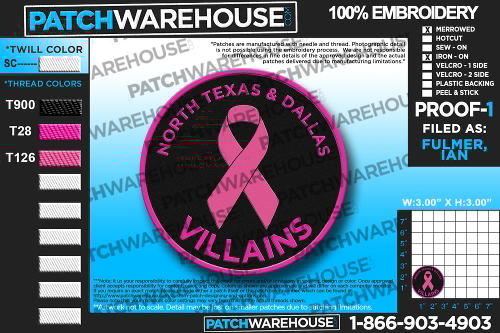 Image of North Texas Villains and BV Dallas Breast Cancer Awareness Patch 2021