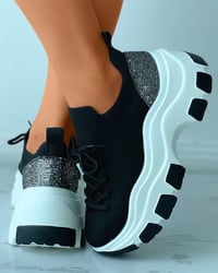 Image 1 of Colorblock Sequined Patch Lace Up Sneaker