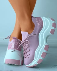 Image 5 of Colorblock Sequined Patch Lace Up Sneaker