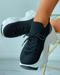 Image 2 of Colorblock Sequined Patch Lace Up Sneaker