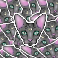 Image 1 of Pastel Spooky Hairless Moon Cat Sticker