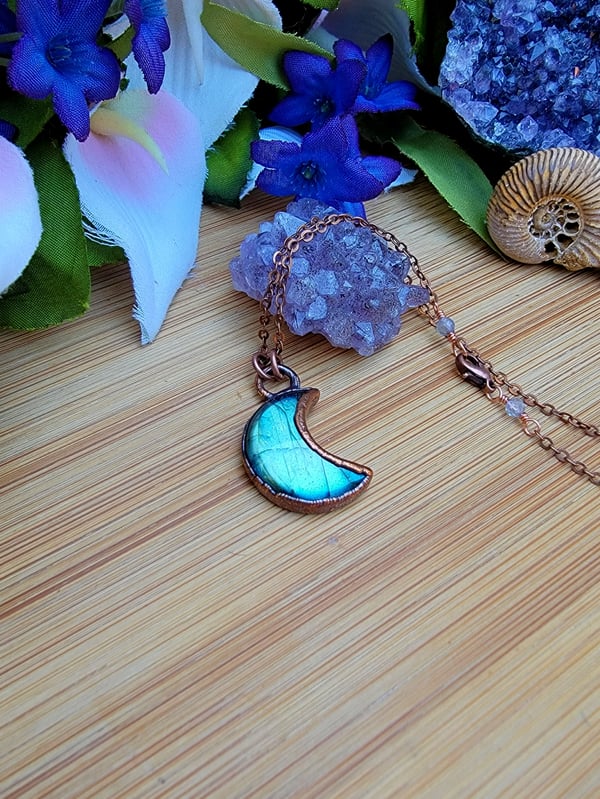 Image of Celestial Labradorite Crescent Moon Pendant #6