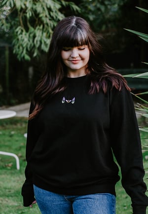 Image of Lavender Bee Embroidered Sweatshirt ~ Black