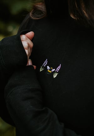 Image of Lavender Bee Embroidered Sweatshirt ~ Black