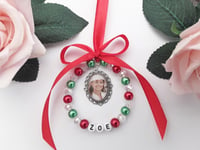 Image 2 of 6cm Personalised Photo Christmas Tree Decoration, Beaded hanging decoration, Remembrance tree decor