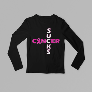 Image of Unisex Cancer Sucks Short & Long Sleeve T-Shirt in Black, Pink & White