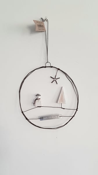Image of Rustic Wire Wreath - Snowman - Large 13cms