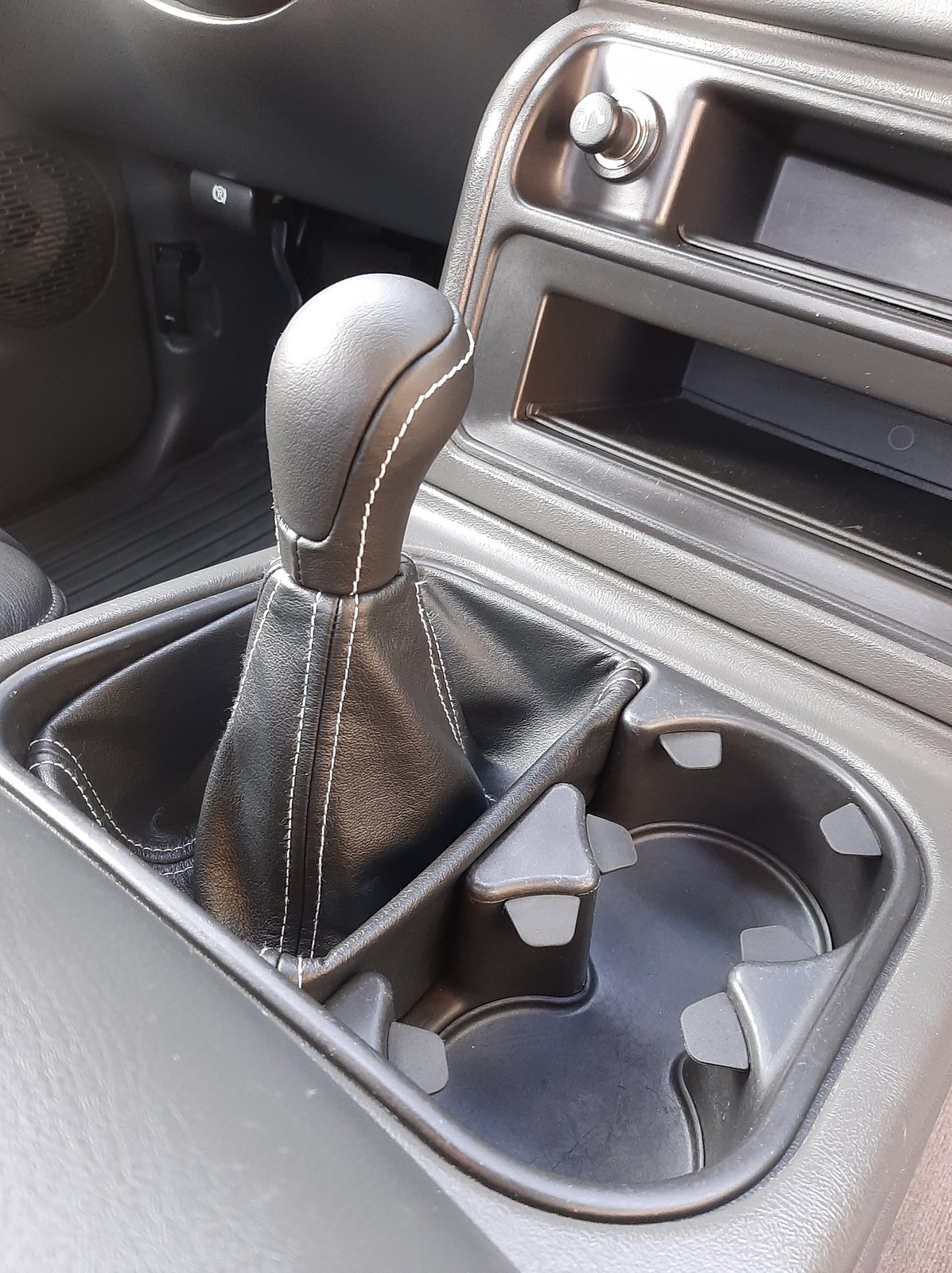 Modified Cupholder Leather Shift Boot | Silverado Custom Remote Shifters by  Ty Brink