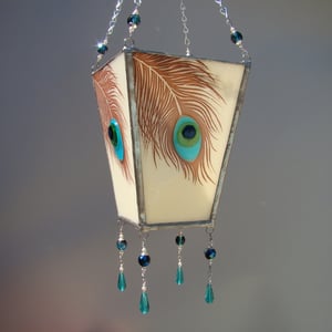 Image of Peacock Feather Fused Glass Lantern