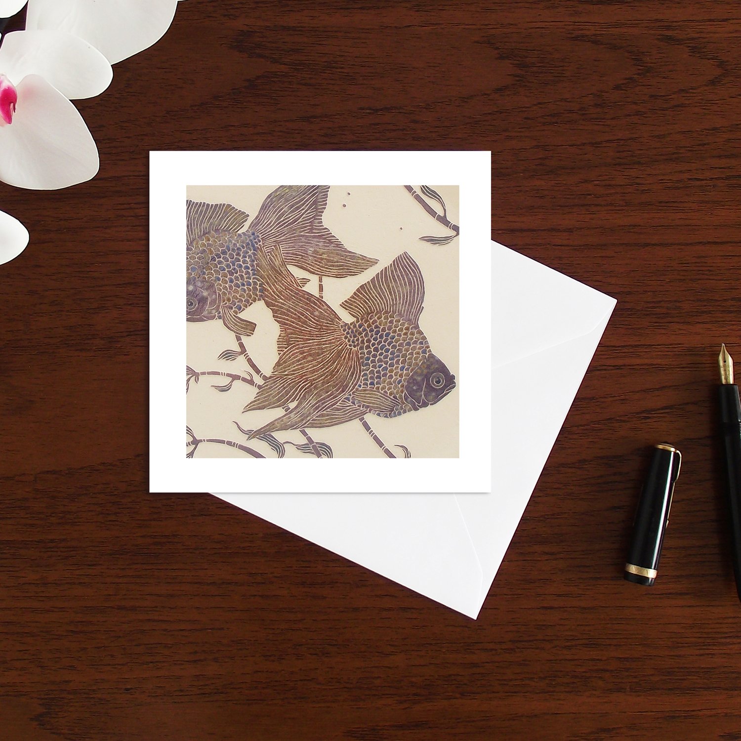 Image of Two Ryukin fancy fish Art Card