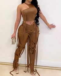 Brown leather bandage two piece