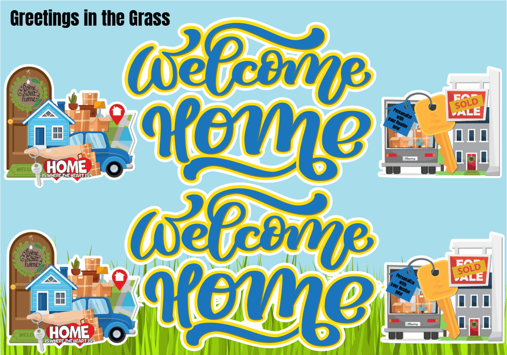 Set of 2 Personalized Realtor Set of Welcome Home Yard Cards with Stakes