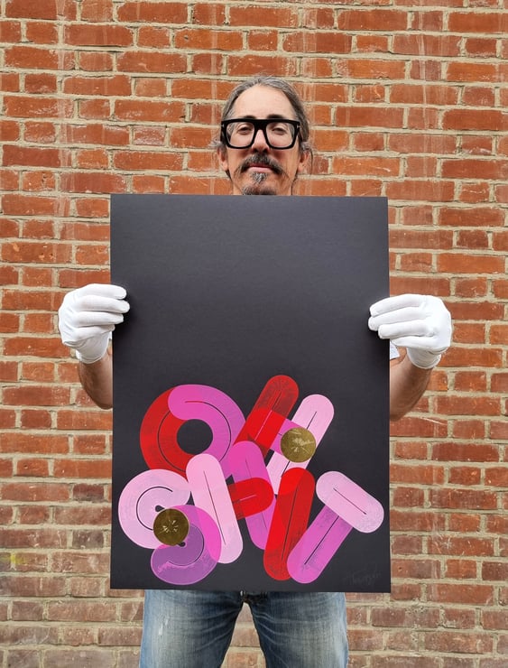Image of 'OH SHIT' framed screen print by Dave Towers