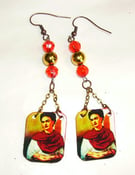 Image of Frida Kahlo red and gold dangly earrings