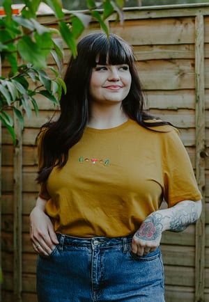 Image of Mushroom, Acorn & Oak Embroidered Organic T-Shirt ~ Ochre