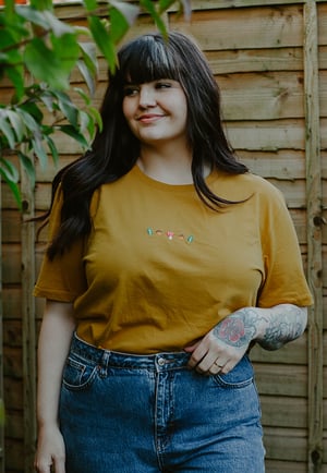 Image of Mushroom, Acorn & Oak Embroidered Organic T-Shirt ~ Ochre