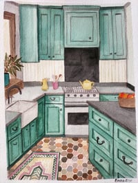 Image 2 of Yellow teapot kitchen ORIGINAL 28x38cm
