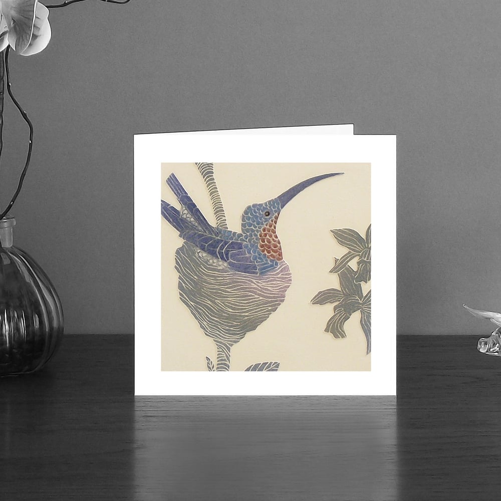 Image of Nesting hummingbird art card