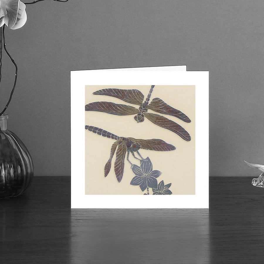 Image of Violet drop wing Dragonflies art card