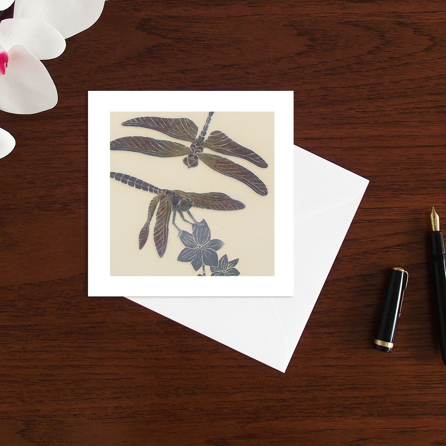 Image of Violet drop wing Dragonflies art card