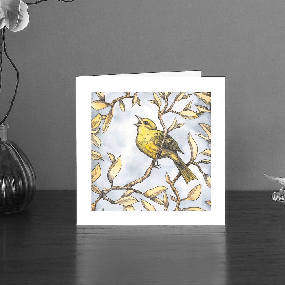 Image of Singing yellow bird art card