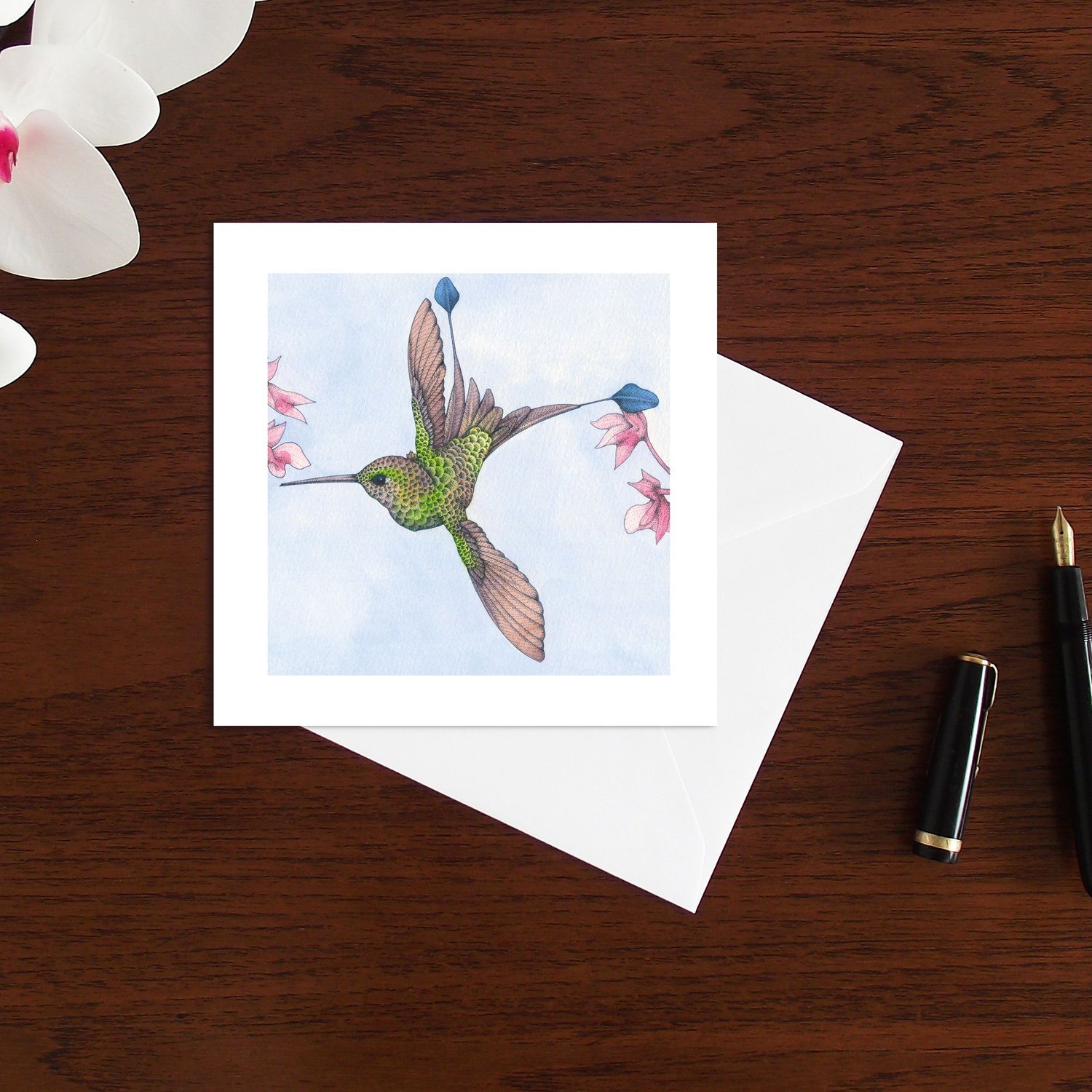 Image of Booted Racket-tail hummingbird art card