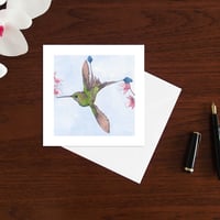Image 2 of Booted Racket-tail hummingbird art card