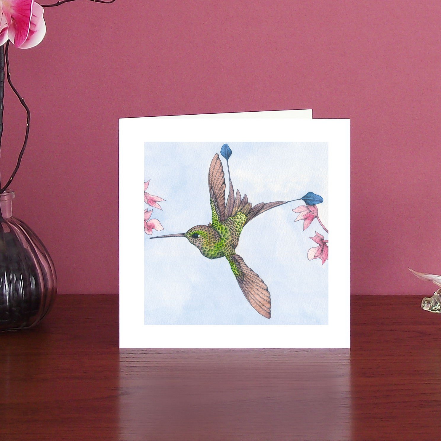Image of Booted Racket-tail hummingbird art card