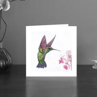 Image 1 of Western emerald hummingbird art card