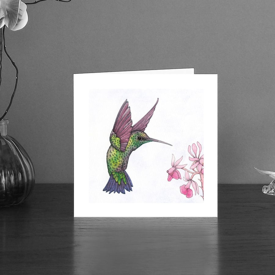 Image of Western emerald hummingbird art card