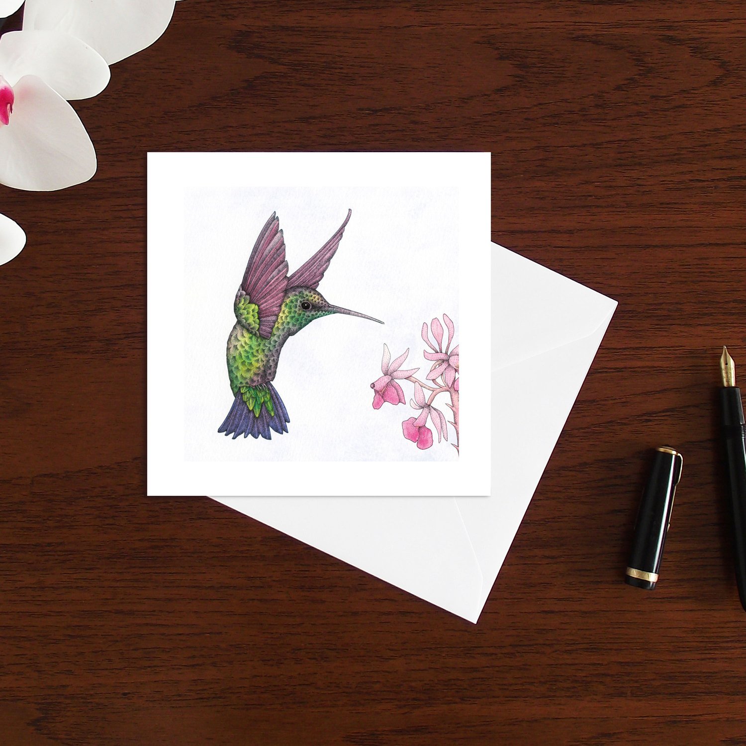 Image of Western emerald hummingbird art card