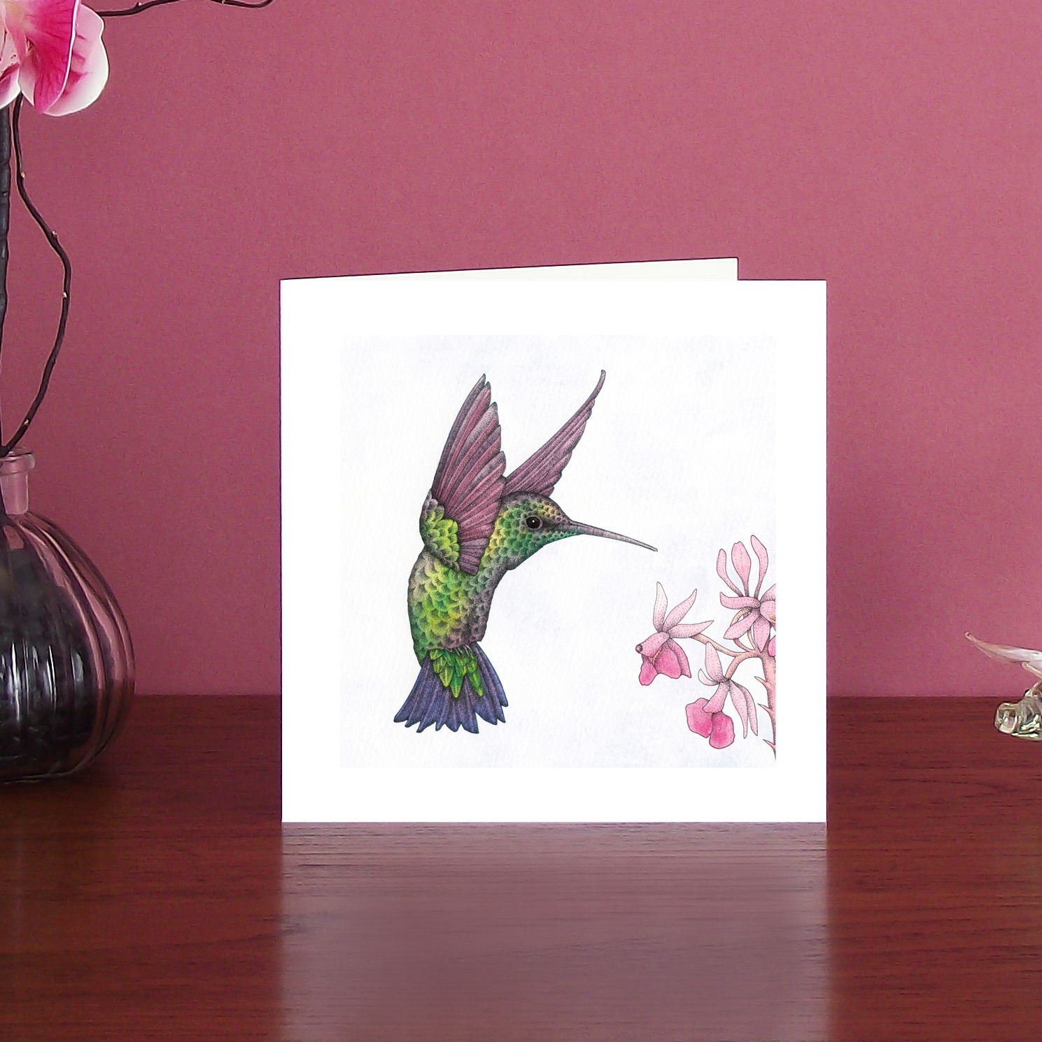Image of Western emerald hummingbird art card