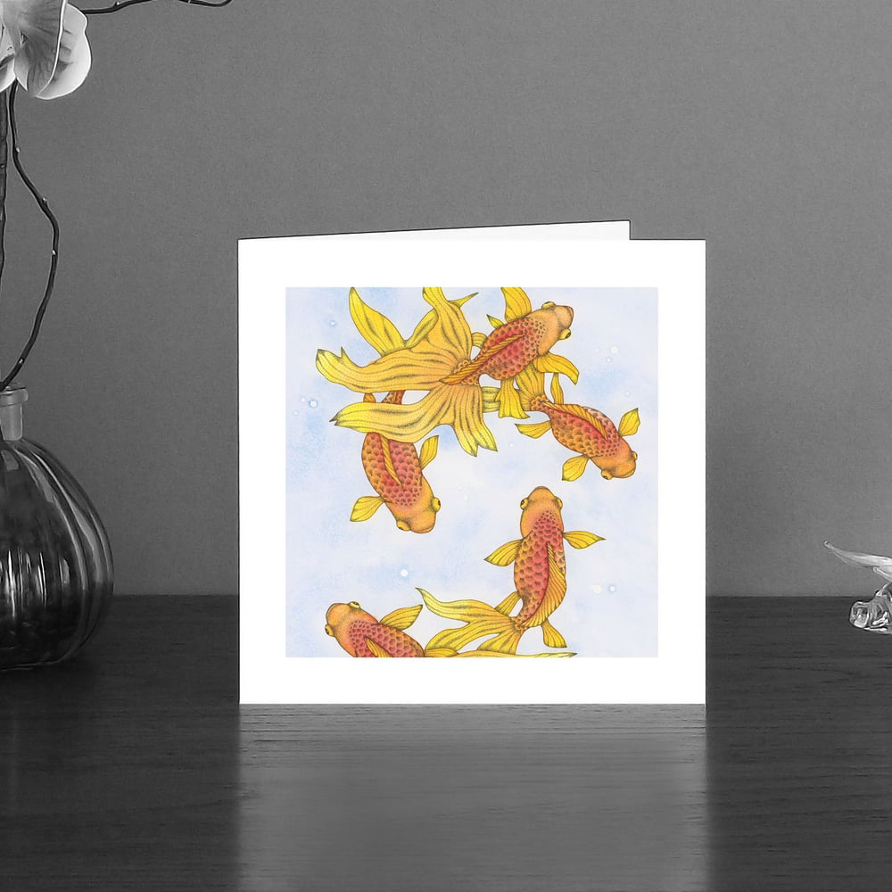 Image of Five Fantailed fancy fish art card