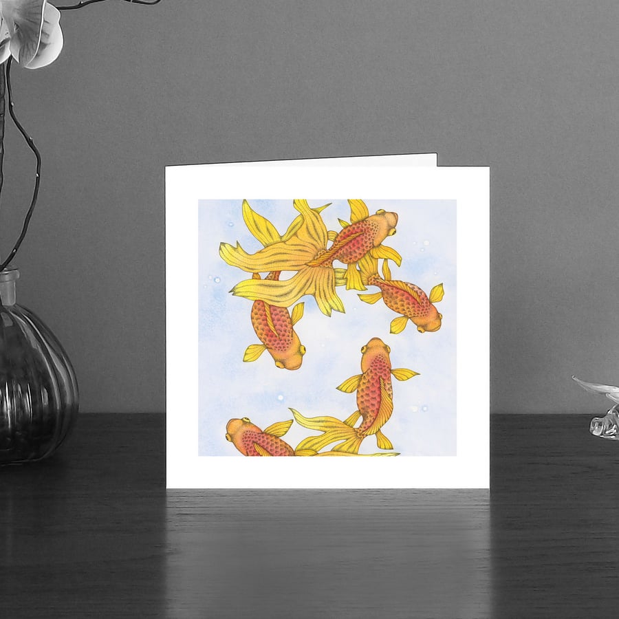 Image of Five Fantailed fancy fish art card