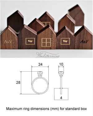 Image of Secret pocket size house ring box, engraved wood ring box for proposal