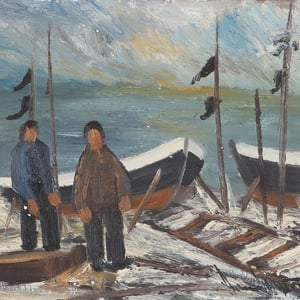 Image of Swedish Oil Painting, 'Fishermen' Arne Wallsten 
