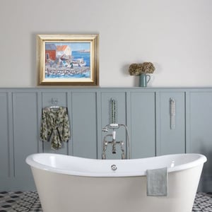 Image of Swedish Oil Painting, 'Quayside,' Ake Wickstrom