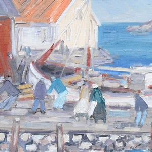 Image of Swedish Oil Painting,  'Quayside,' Ake Wickstrom