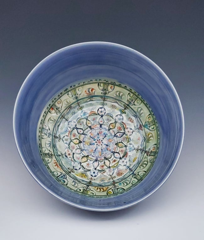 Large Handpainted Mandala Serving Bowl