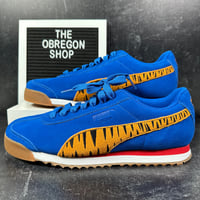 Image 1 of PUMA X FROSTED FLAKES ROMA MENS SHOES SIZE 10 TONY THE TIGER STRIPE KELLOGGS SUEDE BLUE ORANGE NEW