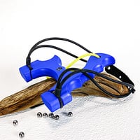 Image 3 of Slingshot Catapult, Blue Textured Polyethylene HDPE, The Menace, Hunter Gift, Left or Right handed
